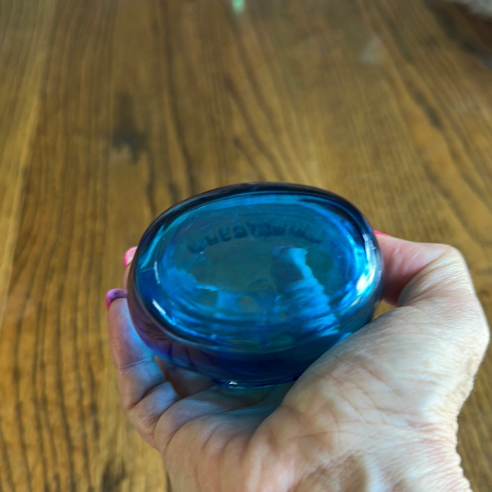 Wheaton NJ Vintage Vibrant Blue Embossed Crown Glass Bottle - Picture 2 of 4